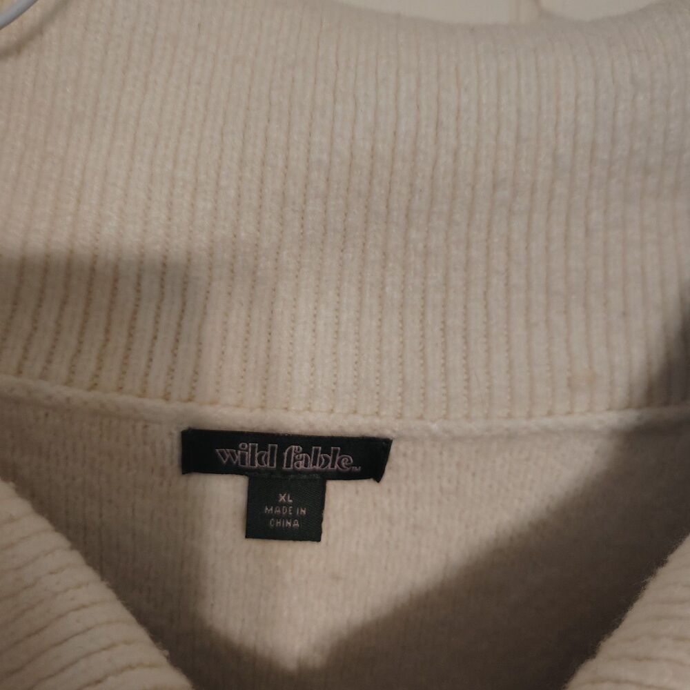 Women's Polo Collar Quarter Zip Novelty Pullover Sweater - Wild Fable Off-White - Picture 7 of 7